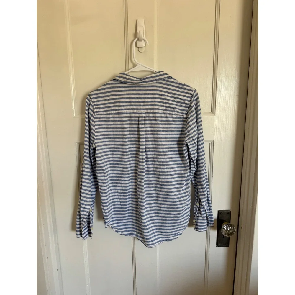 J.Crew blue & white striped linen cotton bottom front top size small